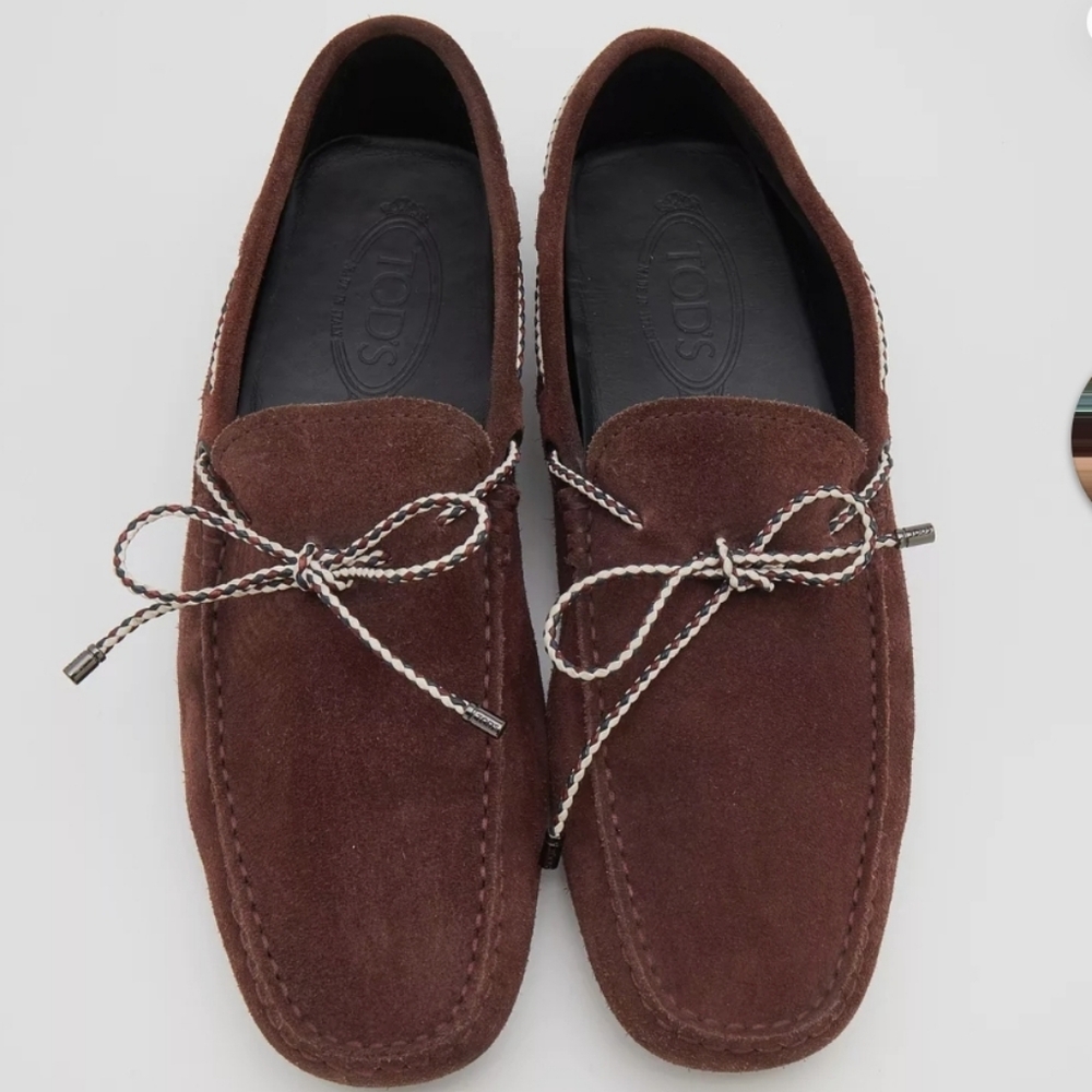 Tod's Burgundy Suede Bow Slip On Loafers Size 8.5